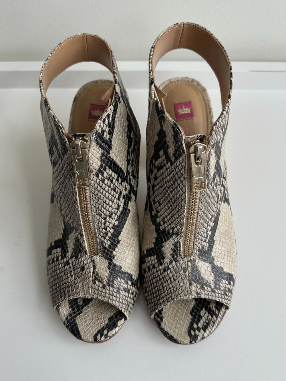 Elaine Turner Snakeskin Peep Toe Slingback Chunky Heel Booties size 8.5